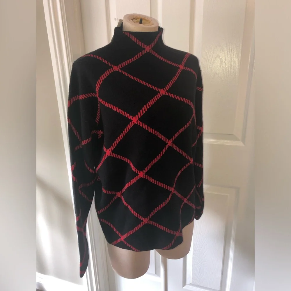 Tahari Black and Red Geometric Turtleneck Sweater - Picture 6 of 8